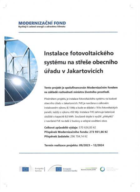 Istalace fotovoltaického systému na střeše obecního úřadu v Jakartovicích Istalace fotovoltaického systému na střeše obecního úřadu v Jakartovicích